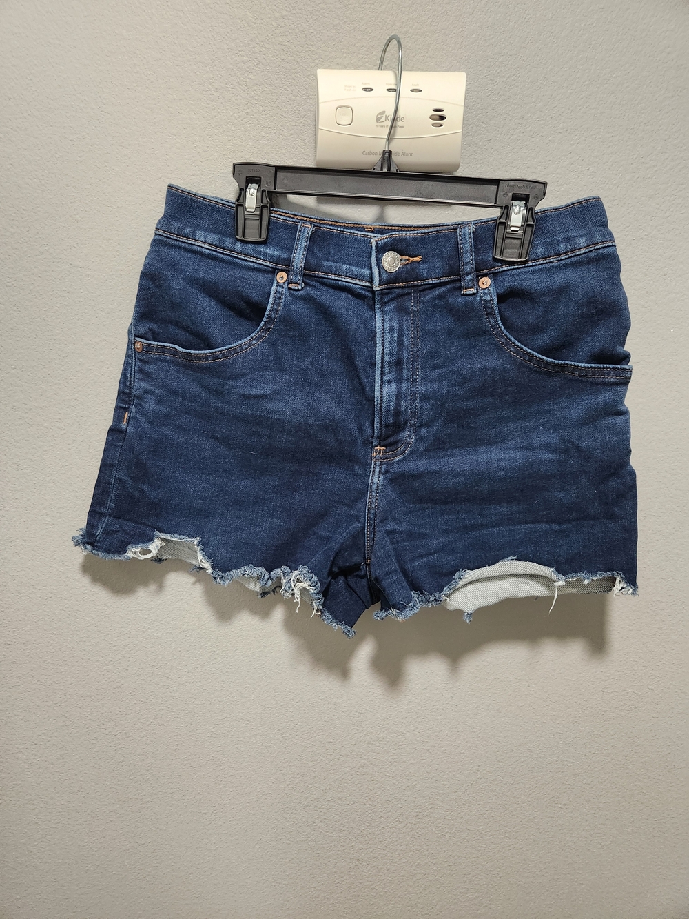Express Dark Blue Frayed Hem Denim Shorts